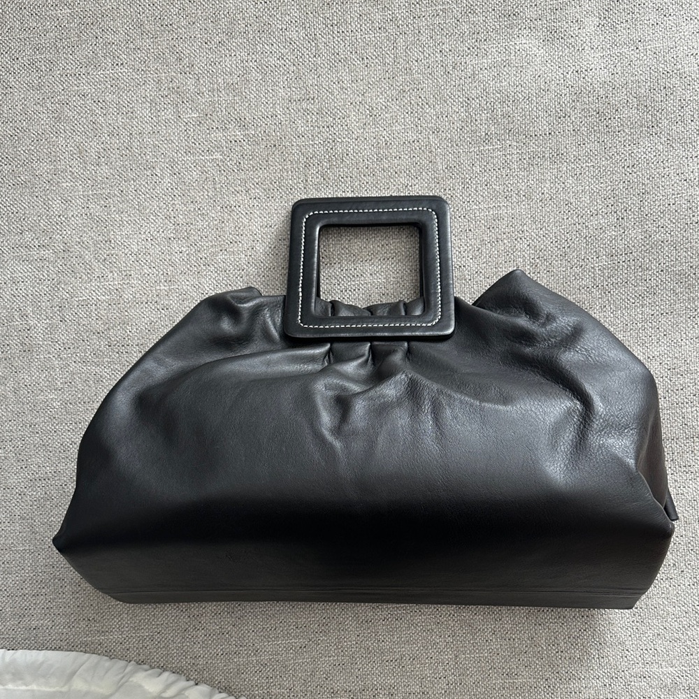 Staud Shirley Carry All handbag black leather square handle